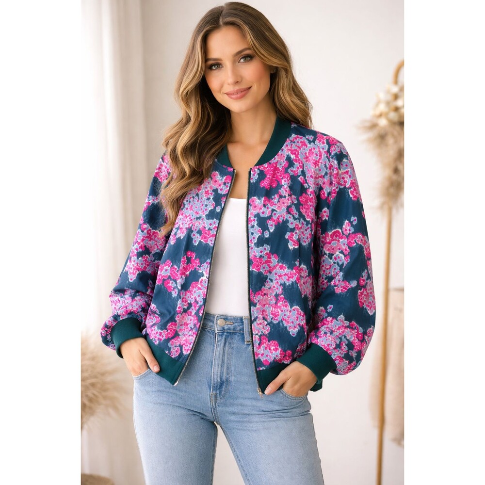 JASON WU Bomber Jacket Floral 3X Pink Zip Front‎ Women’s Lightweight Pockets